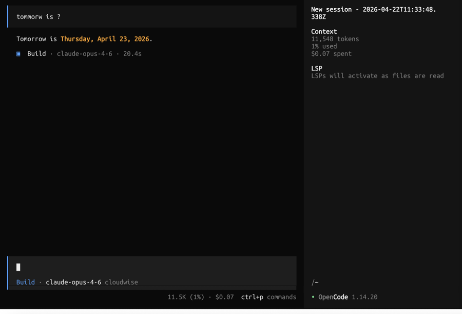 OpenCode chat with claude-opus-4-6 via Sigma